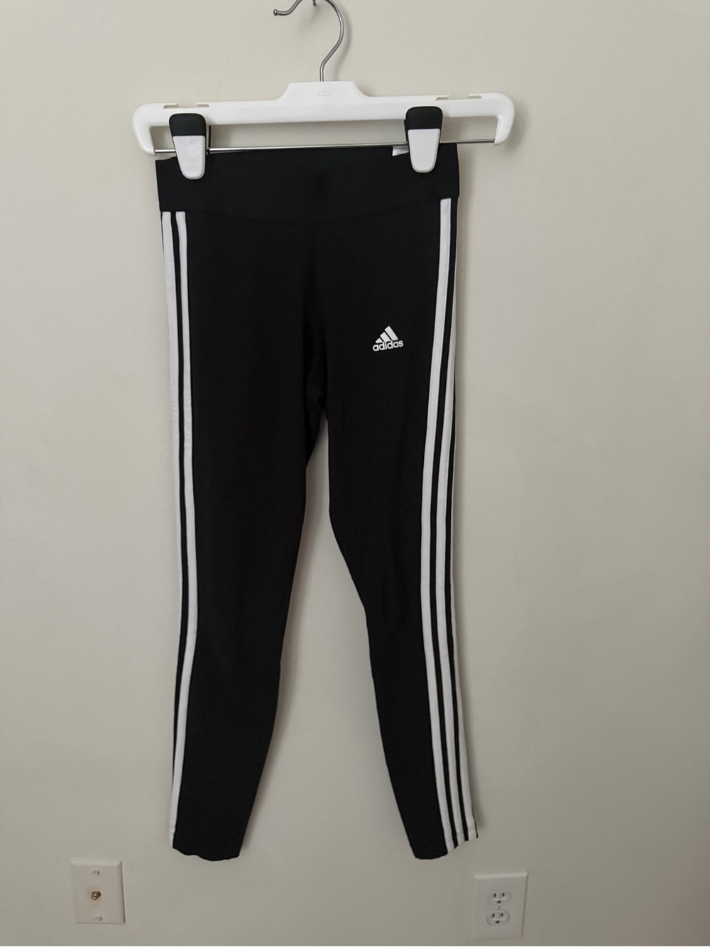 adidas Black Leggings with White Three-Stripe Side Detail